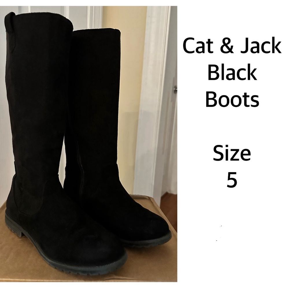Cat & Jack Black Velvet Boots - Size 5